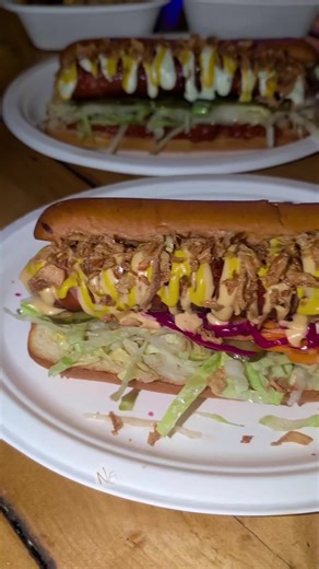 Gourmet Hot Dogs this is the new menu from @top_dog_belfast stunning hotdogs & amazing nibbles & stacked loaded fries .AD #hotdog #loadedfries #pekingduck #porkbelly #belfast