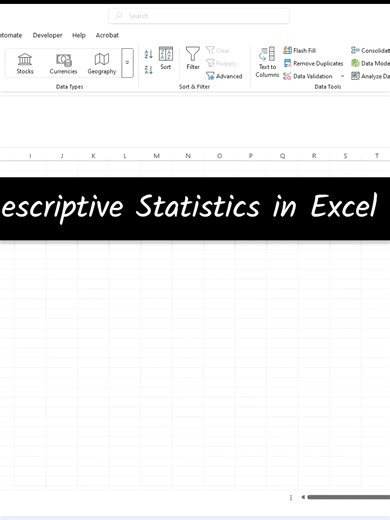 Running Descriptive Statistics in Excel Using the Analysis ToolPak #excel #statistics #dataanalytics #collegestudent #exceltutorial #sampledata #excel_learning #descriptivestats #analysis