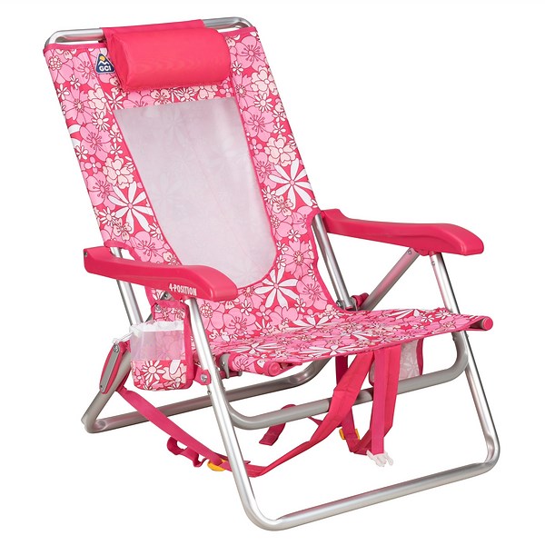 GCI Outdoor Backpack Beach Chair Lightweight Low Profile Reclining Chair, Floral Sport Pink