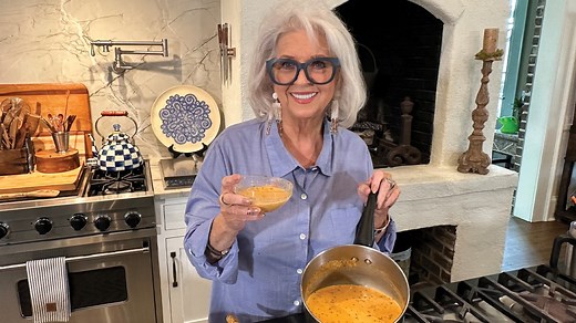 This Roasted Red Bell Pepper Soup is slurp-from-the-bowl good! Click here for this easy spring soup recipe: https://www.pauladeen.com/recipe/roasted-red-bell-pepper-soup/ | Paula Deen