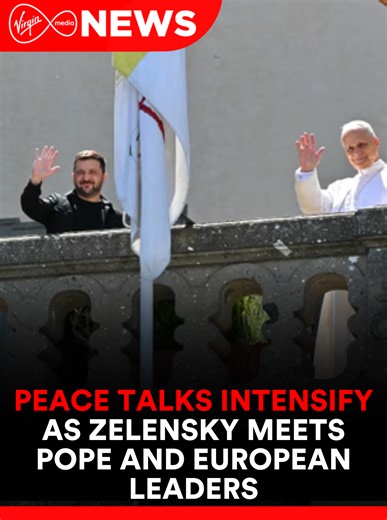 7.5K views · 118 reactions | Ukrainian President Volodymyr Zelensky has met Pope Leo XIV near Rome as part of a wider diplomatic push this week. The Ukrainian leader has already held talks in London with leaders from France, Germany and the UK, and is now preparing for further discussions with EU and NATO officials in Brussels. President Zelensky has again ruled out ceding any territory as part of peace efforts, including the contested Donbas region. #VMNews | Virgin Media News | Facebook