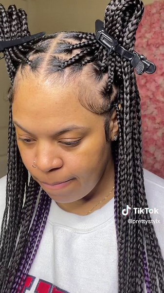 full tutorial out now on this peekaboo knotless box braids #peekaboobraids #peekabooknotlessbraids #purplebraids