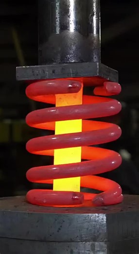 🔥🌀⚙️ Red-Hot Iron Spring vs Real Hydraulic Press — 10-Second Crush Test 💥 #SatisfyingCuts #hydraulicpress #foryouシ #reels #usa