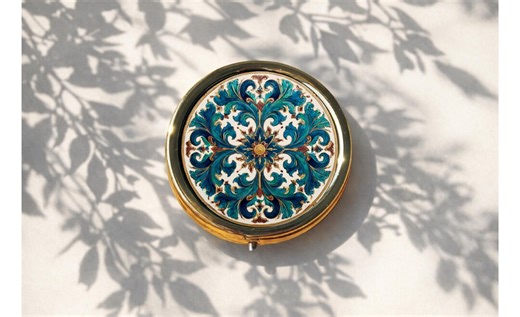 Vintage Pill Box With Baroque Tile Pattern Classical Art Medicine Case Decorative Pocket Pill Organiser - Etsy