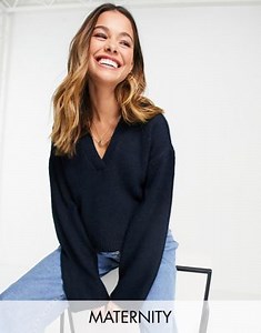 Pieces Maternity wool v-neck sweater in dark blue - part of a set | ASOS