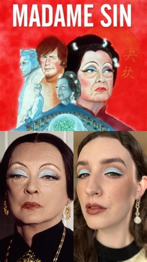 Emma | Ol' Green Eyes on Instagram: "🩵🩵🩵 [ad/press drop] Another instalment of my blue makeup in cinema series and this incredible makeup worn by Bette Davis in the 1972 film, Madame Sin. I haven’t actually seen the film but I had to try this makeup because it’s so incredible. I mean firstly it’s worn by one of the most iconic actresses of all time with eyes so famous there’s a literal song about them. I’ve had stills from this film saved in my inspiration folder on my phone for ages so I was