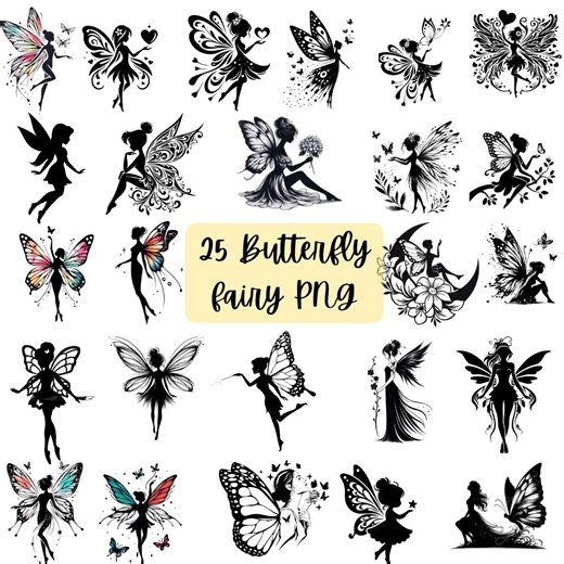 Fairy Silhouette PNG Bundle | Magical Fantasy Clipart | Printable Digital Download - Etsy