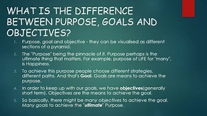 Difference between Purpose, Goals and Objectives