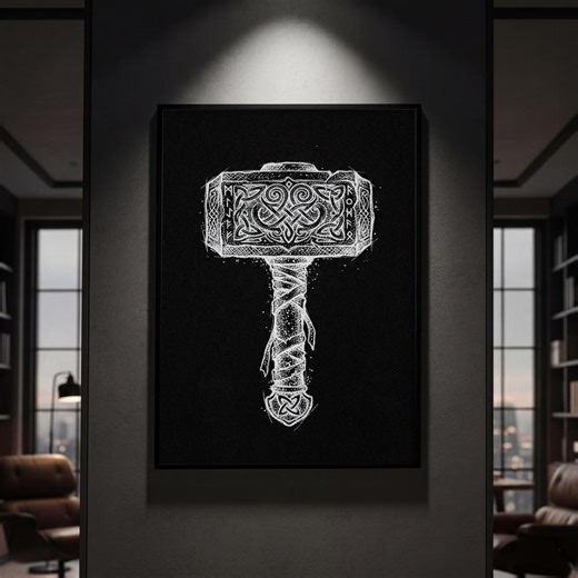 Mjölnir Thor's Hammer Norse Art Print, Dark Academia Office Wall Art - Etsy
