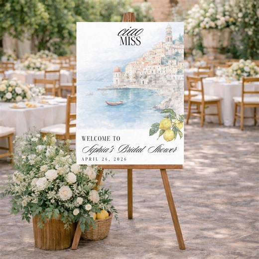 Ciao Miss Italian Bridal Shower Welcome Sign Printable, Digital Download, Editable Template, Amalfi Coast Bridal Shower Sign, Italian Bride - Etsy