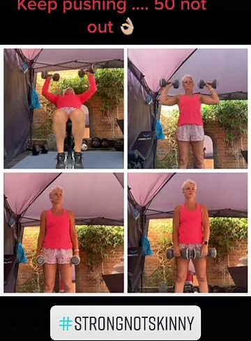 Yesterdays workout … lots of shoulder and arm work along with some core exercises 💪🏼 keep pushing it, 50 not out 🙏🏼 #strongnotskiinny #armsworkout #arms #pushit #50 #exercise #workout