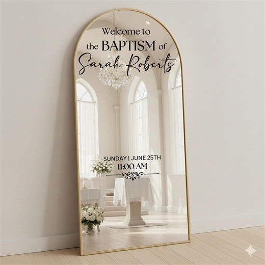 Baptism Mirror Decal | Custom Religious Decals | Religious Event Sign for Church, Christening or Communion - Etsy
