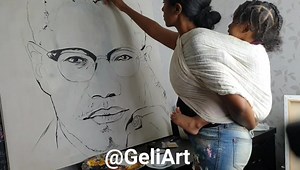 6.3K views · 642 reactions | Portrait of Malcom X  my fav person! This is the biggest Portrait I ever made and I am loving the process  Motherhood behind the scenes ❤ She needed my attention  @Malcomx @ilyasahshabazz @blackart365 @blackartistspace #painting #sketch #art #music #inspiration #malcomx #konst #sverige #sweden #målning #tavlor | GeliArt | Facebook