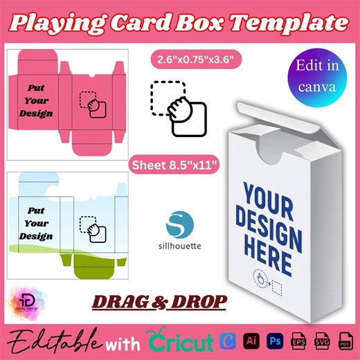 Playing Card Box Template, Blank Box Template, Poker Card Box Template, Canva Editable Box, Cut Files, DIY Trading Card Box Template, Cricut - Etsy