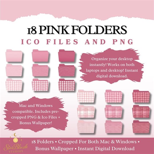 Pink Desktop Folder Icons | Organizer, Bonus Wallpaper (digital Download) - Etsy
