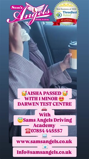 🎉🥳✨️ CONGRATULATIONS 🎉🥳✨️ to Angel 😇AISHA😇 for PASSING her DRIVING TEST With our incredible Instructor ⭐️SAM⭐️ A MASSIVE HUGE ENORMOUS 🎉🎈🎊🥳🎉🎈🎊🥳 CONGRATULATIONS 🎉🥳🎈🎉✨️🎊🎈🎉✨️ from all the team at Sam's Angels Driving Academy CALL US TODAY TO BOOK IN YOUR KEY 🔑 TO SUCCESS 👇 📞0785 444 555 7 🖥www.samsangels.co.uk 📧info@samsangels.co.uk #drivinglessons #drivinginstructor #Manual #Automatic #Blackburn Accrington Darwen Rishton GreatHarwood Oswaldtwistle Nelson Burnley Brierfiel