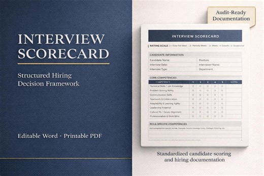 Interview Scorecard | Hiring Evaluation Form | Editable Word | Printable PDF - Etsy