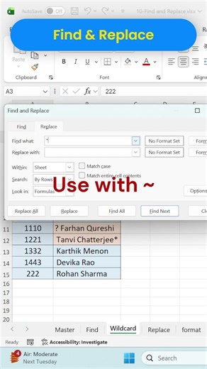 How use find replace formula excel tricks #computer #excelshortcuts #hilights #Productivity #symbol