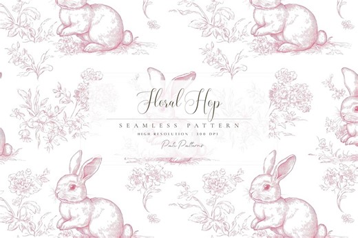 Blush Bunny Toile Seamless Pattern - Vintage Bunny - Toile De Jouy Rabbit Digital Paper - Pink Rabbit Floral Pattern for Fabric Nursery Art - Etsy