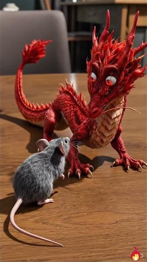 Tiny Red Dragon vs Mouse #Dragon #RedDragon #TinyDragon #FantasyCreature #AIAnimation #DragonFire