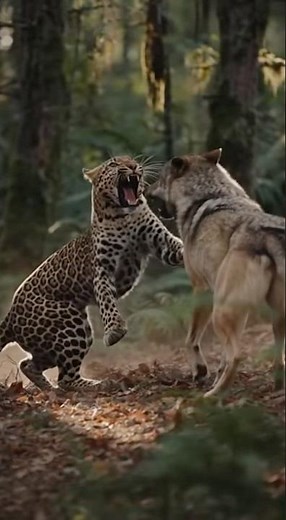 Unbelievable Fight: Leopard and Wolf Clash in the Wild!