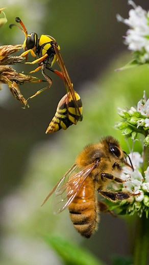 They Look Similar… But They’re Not 🐝⚡ | Bee vs Wasp #Bee #Wasp #Shorts #Insects