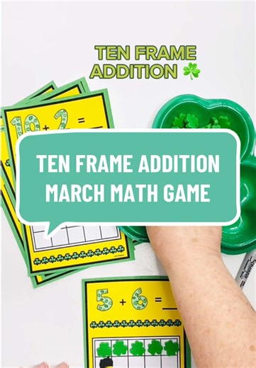 LUCKY TEN FRAME ADDITION Comment “MARCH CENTERS” to get started. Need a quick March math center? ☘️ Your students will love practicing addition with ten frames in this Lucky Ten Frame Addition game. It’s hands-on, simple to prep, and perfect for keeping kids focused during math centers. Great for first grade math practice, small groups, or partner games during the busy month of March. Comment “MARCH CENTERS” to get started. #stpatricksday #firstgrademath #mathgames