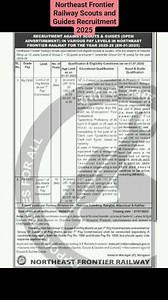 Northeast Frontier Railway Scouts and Guides Recruitment 2025 #railway | Government Jobs