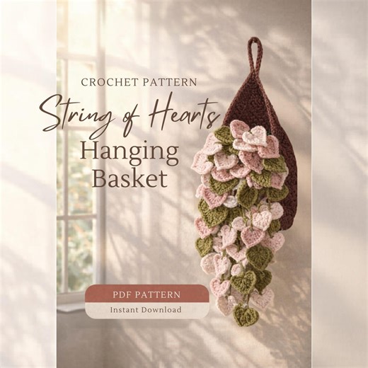 Crochet Plant in Basket, String of Hearts Crochet Pattern, Teacher Gift, Planter Basket Crochet Pattern, Crochet Hanging Plant for Car, - Etsy