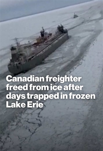 Canadian Freighter Freed from Ice on Lake Erie