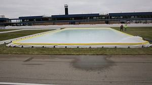 Rinks for the MIS Backyard Hockey Tournament are being filled today! How many gallons of water do you think it will take to fill one rink? Drop your guess below. ⬇️ | Michigan International Speedway
