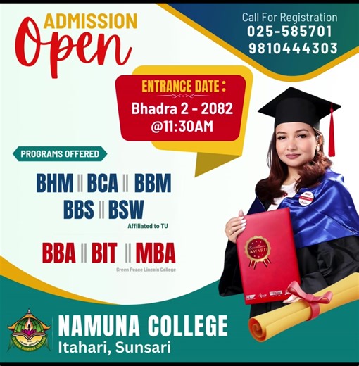 Admission Open ! BBA, BHM, BCA, BSW, BBS, BBM Ph:9852059937, 9812355717 #namunacollege #bestcollege #itahari | Itahari Namuna College