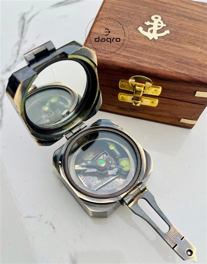 Brass Brunton Compass With Wooden Box, Nautical Transit Pocket Compass - Etsy