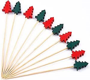 PartyWoo Cocktail Picks, 100 Counts 4.7 Inch Christmas Tree, Appetizer Toothpicks Decorative Toothpicks, Party for Decorations, Party Favors