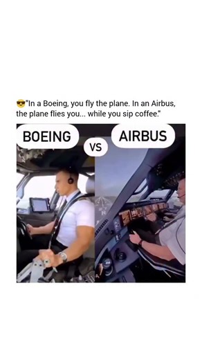 Explaining Flights | Aviation on Instagram: "Follow (us) @explainingflights to understand the real difference between Boeing and Airbus cockpits. The famous “Boeing vs Airbus” debate isn’t about strength—it’s about philosophy. Boeing aircraft traditionally use a control yoke and emphasize direct pilot input, with the pilot commanding the airplane and the systems supporting those actions. Airbus takes a different approach. Its sidestick and fly-by-wire system interpret pilot inputs and apply buil