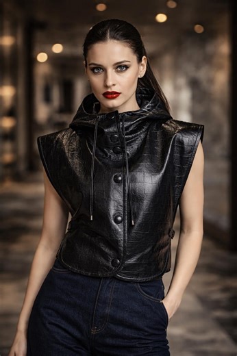 Black Crocodile Embossed Lambskin Vest – Genuine Leather Waistcoat for Women - Etsy