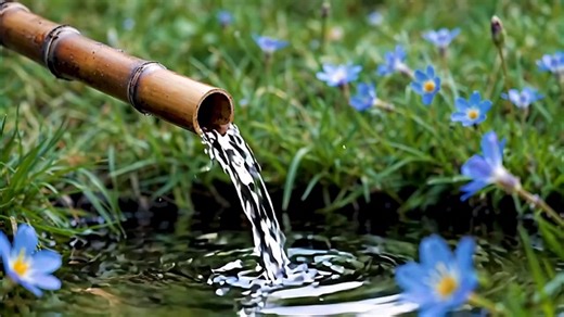 Bamboo Waterfall, Bamboo Water Feature, Natural Waterfall. Free Stock Video