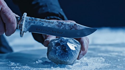 【No.60｜氷葬（Frost-Burial）】 設定： No.60は、太陽が昇らない極夜の氷原で鍛えられた伝説のナイフ。 数万年凍結された永久氷晶と、氷河深層で生成された低温適応鋼を素材とし、 刃は極低温下で分子の動きを抑制し、触れた物質の変化を一時的に停止させる特性を持つ。 逸話： 初使用時、鉱石を削った際に発生した粉塵が空中で静止し、 数秒後にゆっくりと落下したという。 それを目撃した者は「時間が凍った」と語り、 この刃は“変化を葬る刃”と呼ばれるようになった。 所有者： 現在の所有者は不明。 極寒地で孤独に作業する職人、または保存と安定を使命とする者の前に現れるとされる。 資産価値： 推定市場価値は約16〜19億円相当。 実用品としてではなく、“時間を留める工芸品”として神話的価値が与えられている。 [No.60 | Frost-Burial] Concept: No.60 is a legendary knife forged in a polar ice field under eternal night. It is made from ancient permafros