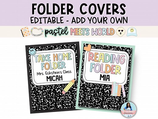 Folder Covers for Homework, Subject, or Take Home Folders - Student and Classroom Organizing - Editable Composition Notebook Theme Templates - Etsy
