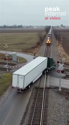 Train Destroys Semi Trailer Left on Tracks After Engine Failure — Driver Runs Clear Seconds Before Impact Springfield, Illinois – A dramatic near-miss unfolded at a railroad crossing when a semi-truck stalled directly on the tracks, forcing the driver to abandon his trailer just moments before it was obliterated by a speeding freight train. The video begins with red crossing signals flashing as barriers lower across the road. A semi-truck sits motionless on the rails, its trailer angled slightly