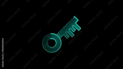 Glowing Teal Key on Black Background Symbolizing Access and Security neon
