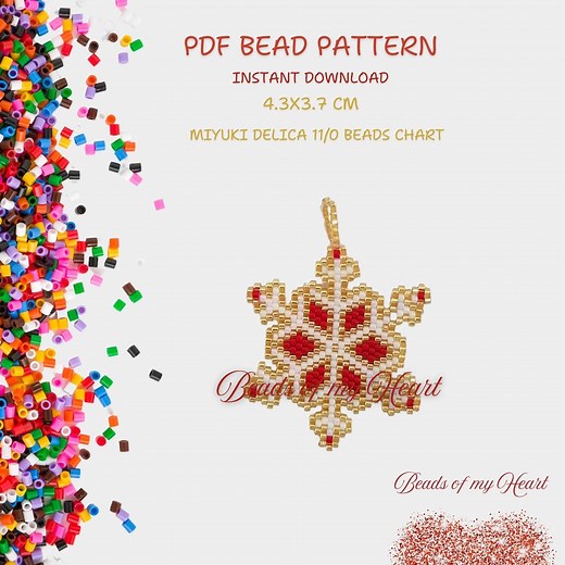 Christmas Snowflake Miyuki Delica Seed Bead Brick Stitch Pdf Pattern for Jewelry Charm Earrings Necklace Bracelets - Etsy