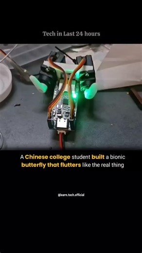 Learn.Tech.Official on Instagram: "A Chinese college student has gained international attention by engineering a bionic butterfly that replicates the delicate, erratic flight patterns of a living insect. Using ultra-lightweight carbon fiber for the frame and extremely thin PET film for the wings, the creator managed to mimic the high-frequency flapping required for lift. The mechanical marvel is powered by a tiny, high-speed motor and a miniature lithium battery, allowing it to navigate through