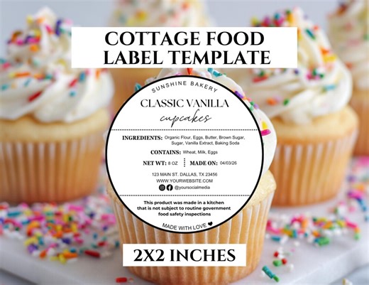 Editable Cottage Food Label | Printable Food Label | DIY Bakery Ingredient Label | Small Business Packaging Sticker | Canva Template - Etsy