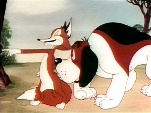 Some background for this one: Tex Avery answered the immortal question: "Which way did he go, George?" for the first time in "Of Fox and Hounds" (1940). Avery loved Lon Chaney Jr's performance as Lennie in a 1939 film adaptation of John Steinbeck's classic novel "Of Mice and Men", and turned it into an immortal cartoon trope. Avery himself voices "Willoughby" the hound here. | GoldenAgeCartoons.com