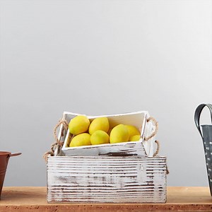 Farmhouse-inspired trays and crates keep you stylishly organized. | Factory Direct Craft