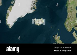 Iceland map - zoom. Regions. Satellite Stock Video Footage - Alamy