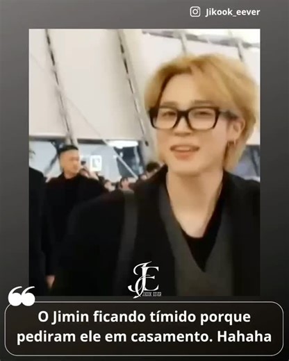 Jully Emilly on Instagram: "O Jimin ficando tímido porque pediram ele em casamento. Hahaha 💜: Oppa, case comigo! 🐥: Ah? Não, não, não... ☀️˚･✧ @Jikook_eever✭˚･🌙 Tags: #bts #kookmin #jikook #jimin #Jungkook 💜🐰🐥💜"