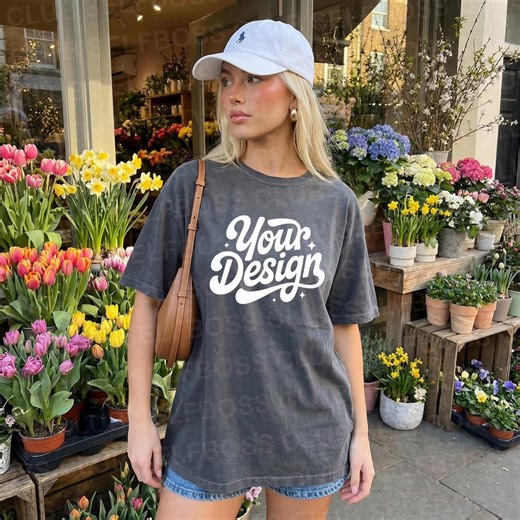 Comfort Colors C1717 Pepper Tshirt Mockup, Fashion Model Boho Ivory Shirt Oversized Outdoor Women Mockup, Lifestyle Mockup, Pinterest Mockup - Etsy