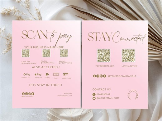 Scan to Pay and Follow Sign QR Code, Social Media Poster, Pink Gold, WB-PGW - Etsy Canada